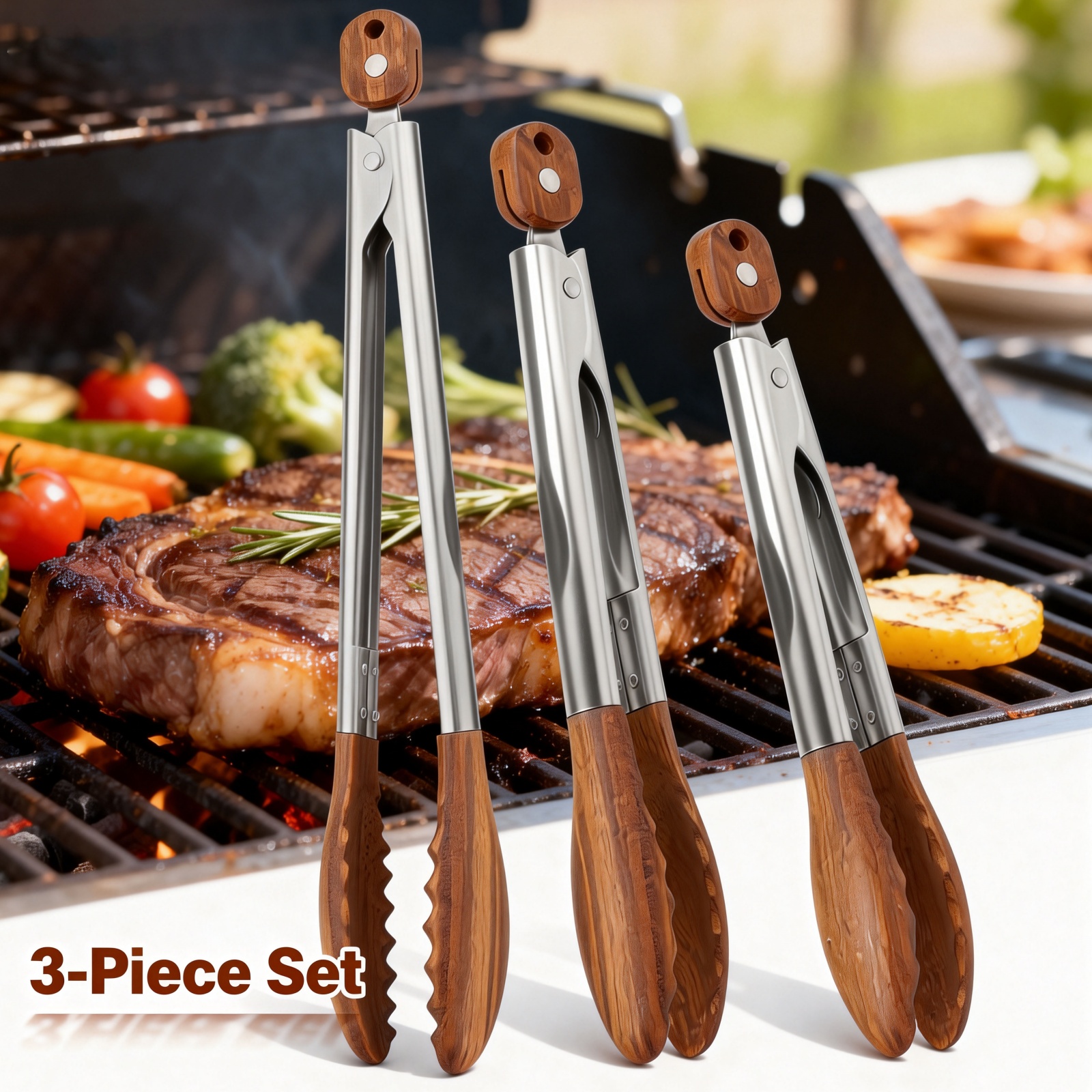 Kitchen Gadgets Pakistan - 2/3 Pcs Food Tongs Walnut Wood