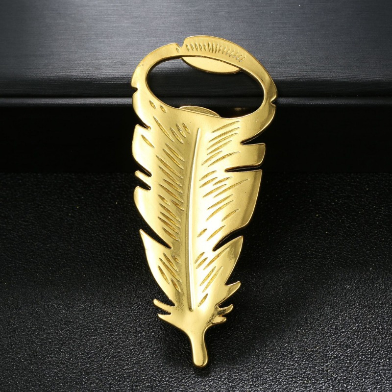 Kitchen Gadgets For Gifts - Gold Feather Zinc Alloy Beer Bottle