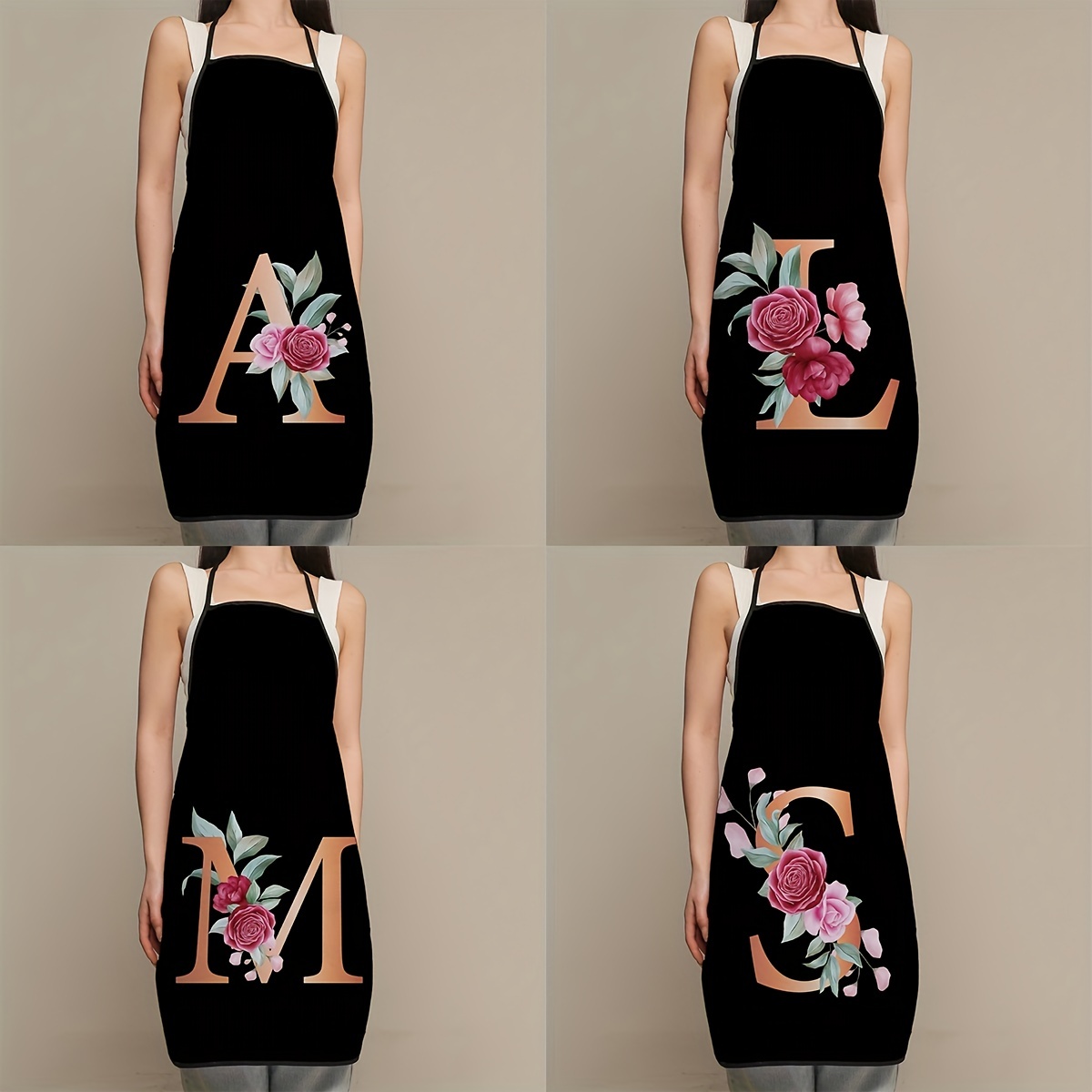 Kitchen Gadgets For Women - 1pc Floral Letter Print Polyester Apron