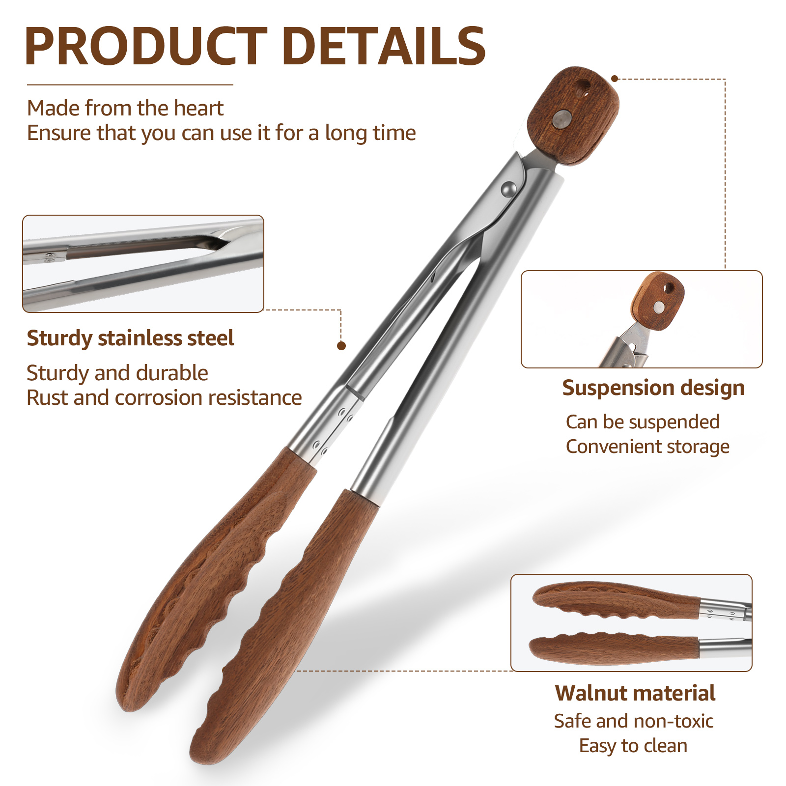 2/3 Pcs Food Tongs Walnut Wood - مراجعة Kitchen Gadgets Pakistan وسعره