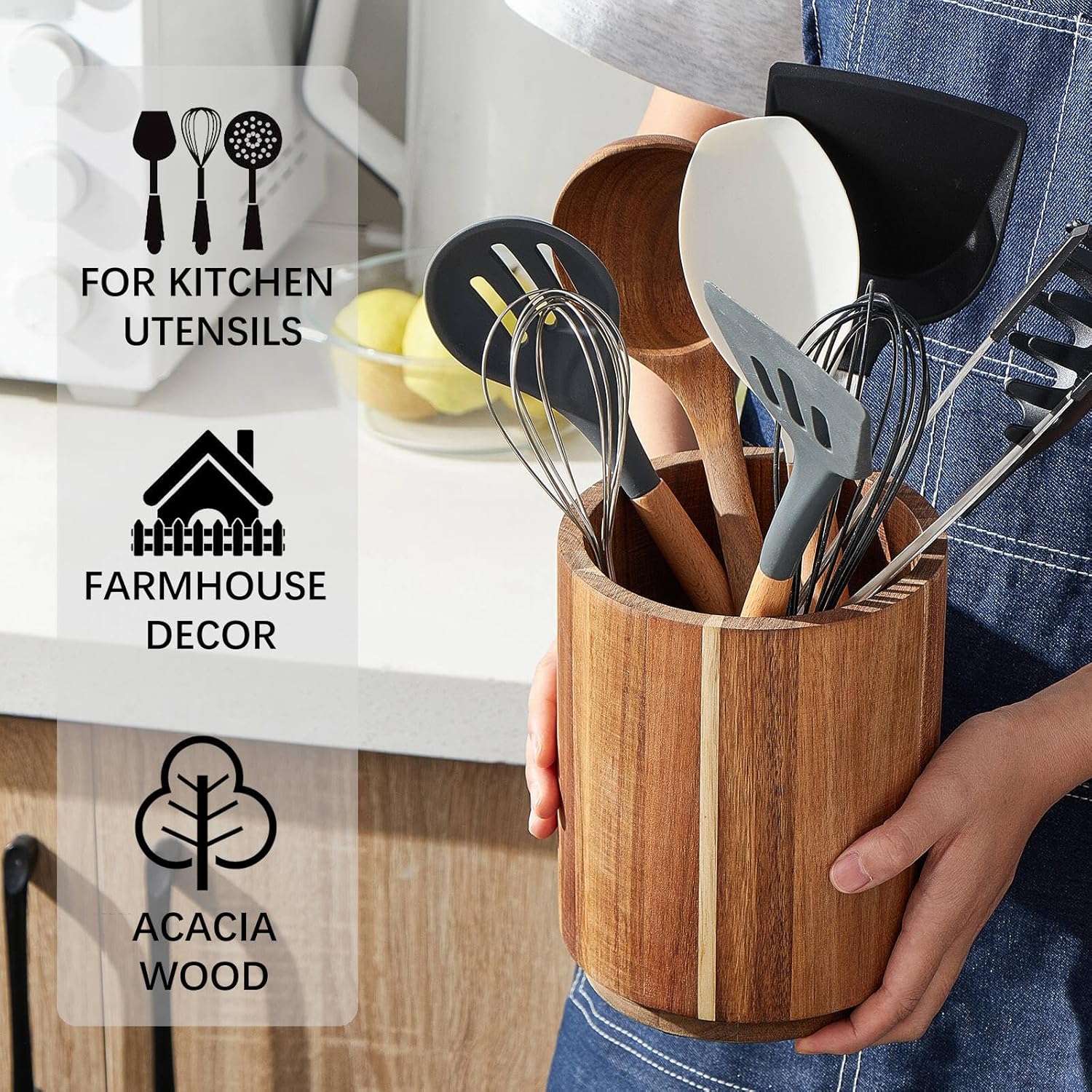 Acacia Wood Utensil Holder, 36 - مراجعة Kitchen Utensil Holder وسعره