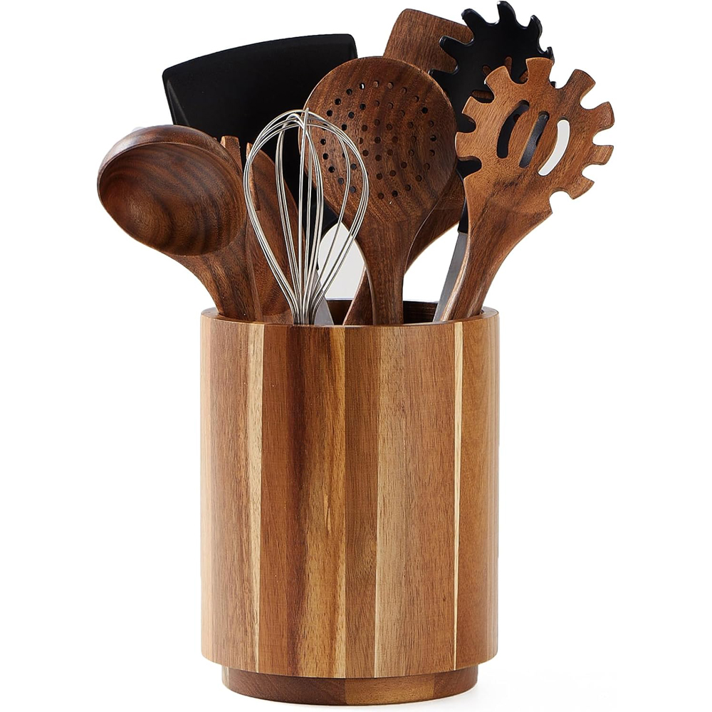 Acacia Wood Utensil Holder for - مراجعة Kitchen Utensil Holder وسعره