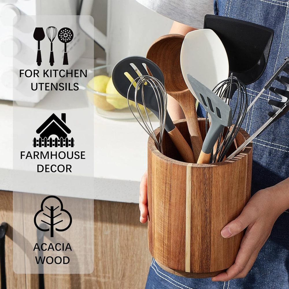 Acacia Wood Utensil Holder for - مراجعة Kitchen Utensil Holder وسعره