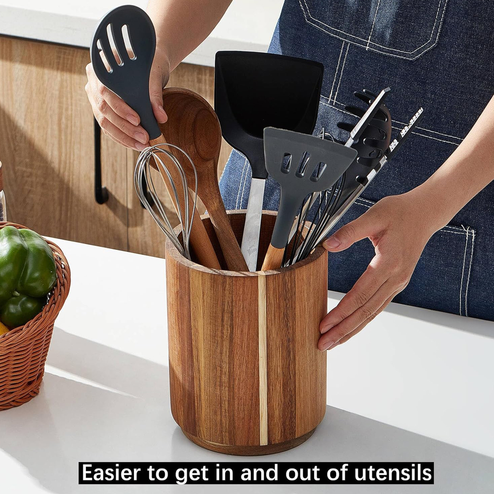 Acacia Wood Utensil Holder for - مراجعة Kitchen Utensil Holder وسعره