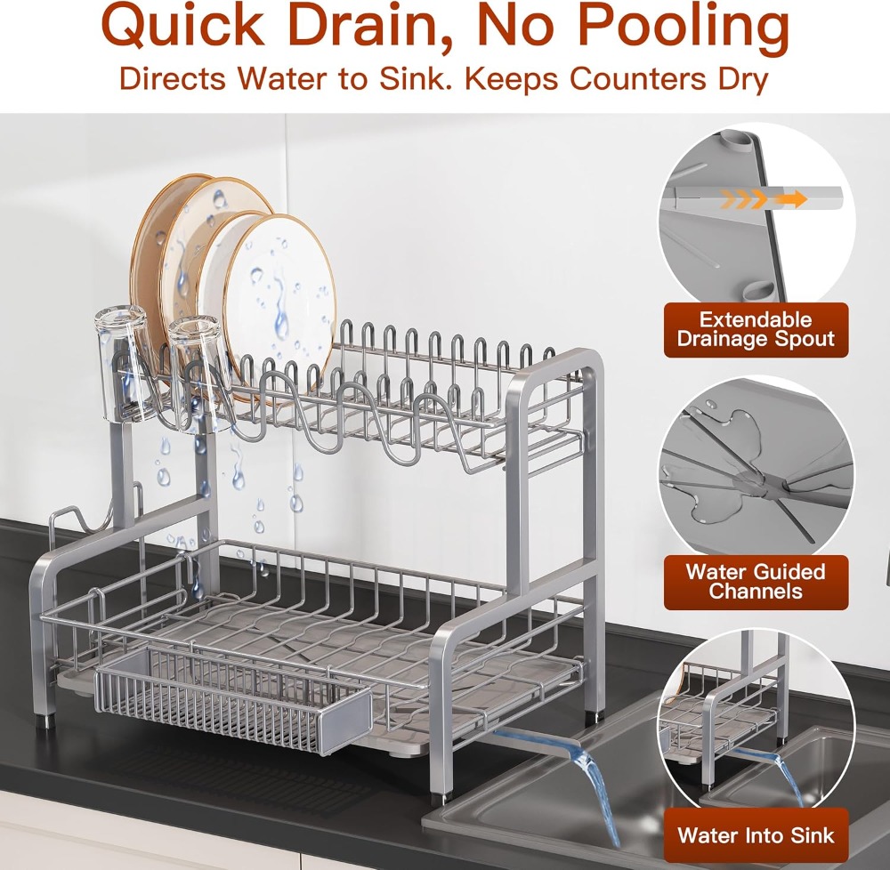 2 Tier Dish Drying Rack for Ki - مراجعة Kitchen Utensil Holder وسعره