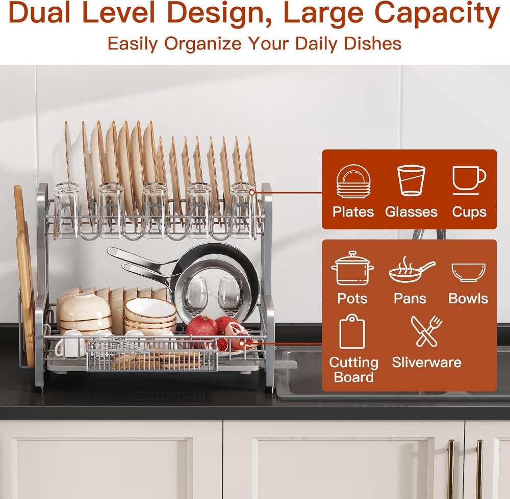 2 Tier Dish Drying Rack for Ki - مراجعة Kitchen Utensil Holder وسعره